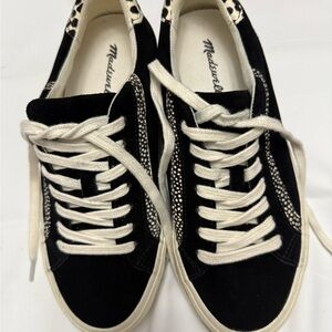 Madewell Black Sidewalk Low top sneakers in suede and calf hair size 6.5 New